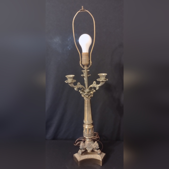 Mid-Century Empire Style Brass Candlestick Candelabra Lamp EUC